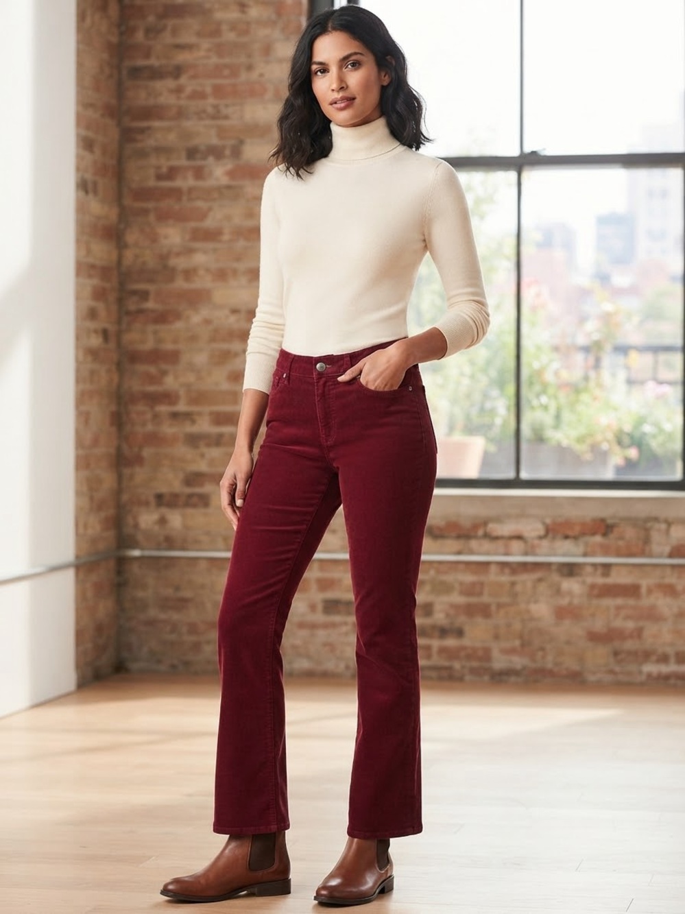 Talbots Women’s Boot-Cut Corduroy Jeans in Wine